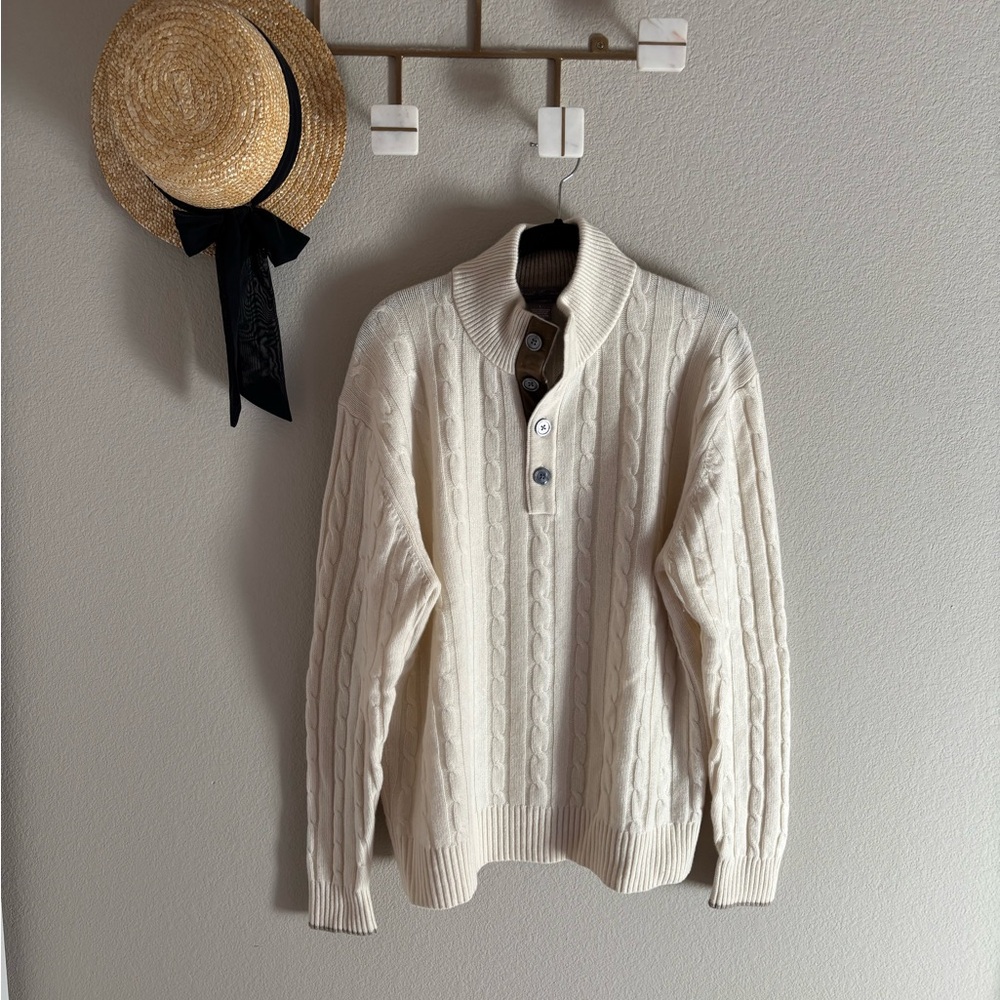 Men's Daniel Cremieux White Cashmere Mockneck Sweater Large